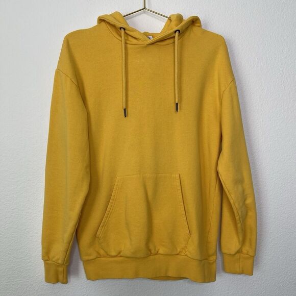 Zara Mens Hoodie Sweatshirt Size Small Yellow Basic Pullover Jumper Sweater - Picture 1 of 8